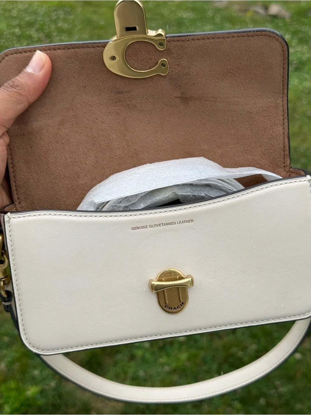 Coach Studio Bag 20 C Cream Leather Shoulder Bag with Gold  discontinued model